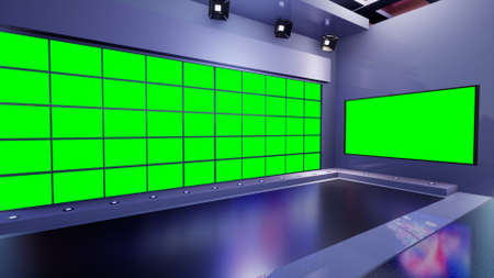 3D Virtual TV Studio News with green screen, 3d illustrationの写真素材