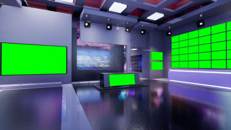3D Virtual TV Studio News with green screen, 3d illustrationの写真素材