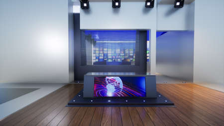 3D Virtual TV Studio News with green screen, 3d illustrationの写真素材