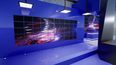 3D Virtual TV Studio News with green screen, 3d illustrationの写真素材
