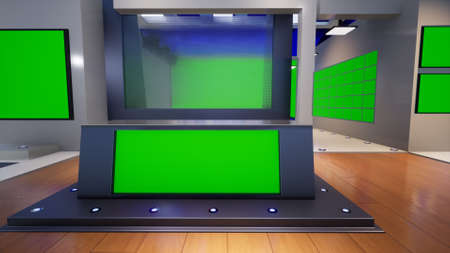 3D Virtual TV Studio News with green screen, 3d illustrationの写真素材