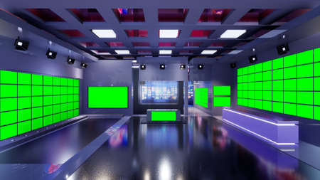 3D Virtual TV Studio News, 3d illustrationの写真素材