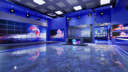 3D Virtual TV Studio News with green screen, 3d illustrationの写真素材
