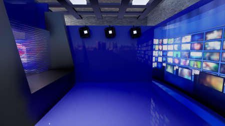 3D Virtual TV Studio News with green screen, 3d illustrationの写真素材