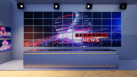3D Virtual TV Studio News, 3d illustrationの写真素材