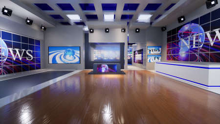 3D Virtual TV Studio News with green screen, 3d illustrationの写真素材