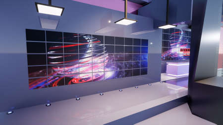 3D Virtual TV Studio News, 3d illustrationの写真素材