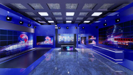 3D Virtual TV Studio News, 3d illustrationの写真素材