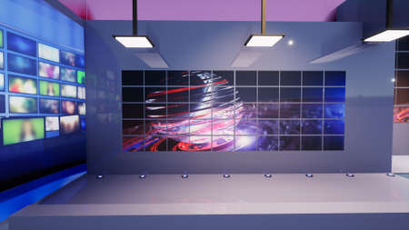 3D Virtual TV Studio News with green screen, 3d illustrationの写真素材
