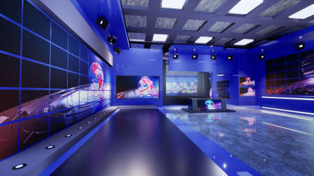 3D Virtual TV Studio News, 3d illustrationの写真素材