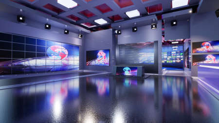 3D Virtual TV Studio News with green screen, 3d illustrationの写真素材
