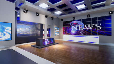 3D Virtual TV Studio News, 3d illustrationの写真素材