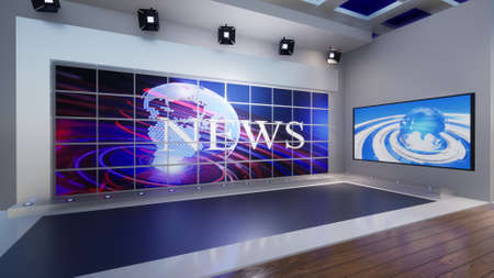 3D Virtual TV Studio News, 3d illustrationの写真素材