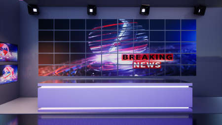 3D Virtual TV Studio News, 3d illustrationの写真素材