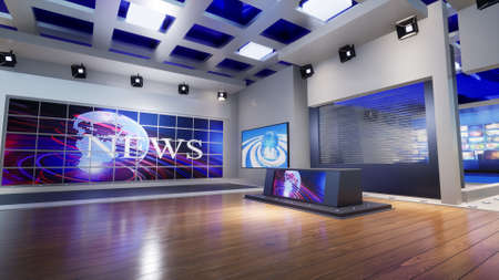 3D Virtual TV Studio News with green screen, 3d illustrationの写真素材