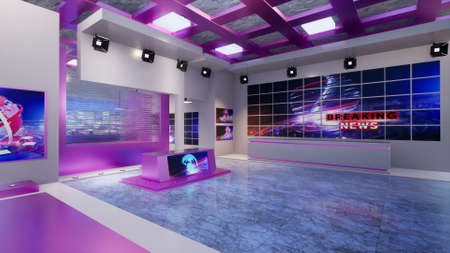3D Virtual TV Studio News with green screen, 3d illustrationの写真素材