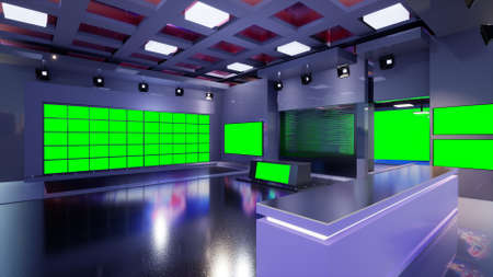 3D Virtual TV Studio News, 3d illustrationの写真素材
