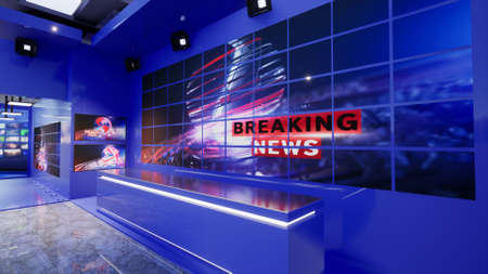 3D Virtual TV Studio News, 3d illustrationの写真素材