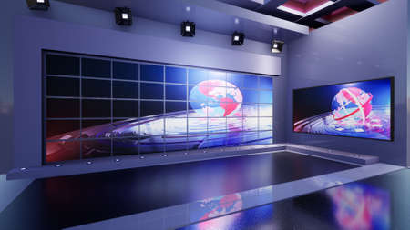 3D Virtual TV Studio News with green screen, 3d illustrationの写真素材