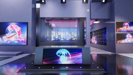 3D Virtual TV Studio News with green screen, 3d illustrationの写真素材