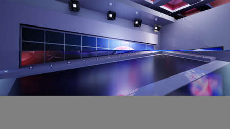 3D Virtual TV Studio News with green screen, 3d illustrationの写真素材