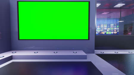 3D Virtual TV Studio News with green screen, 3d illustrationの写真素材