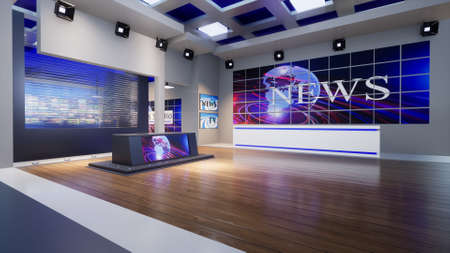 3D Virtual TV Studio News with green screen, 3d illustrationの写真素材