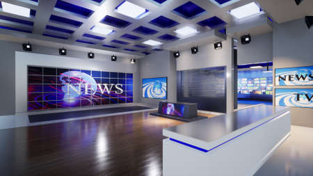 3D Virtual TV Studio News with green screen, 3d illustrationの写真素材
