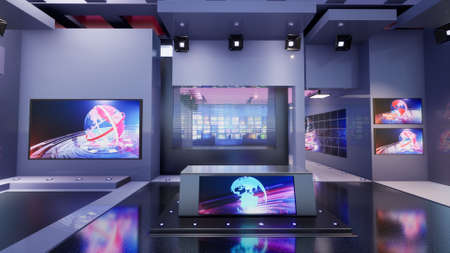 3D Virtual TV Studio News, 3d illustrationの写真素材