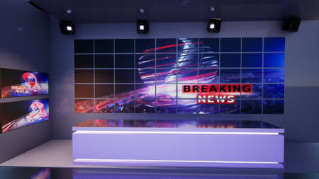 3D Virtual TV Studio News, 3d illustrationの写真素材