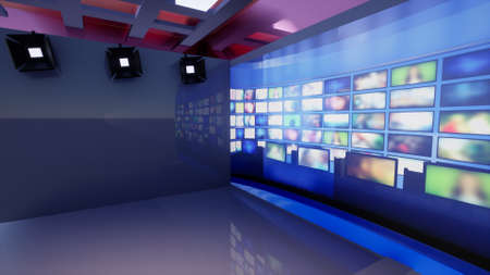 3D Virtual TV Studio News, 3d illustrationの写真素材