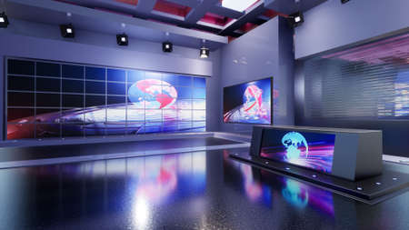 3D Virtual TV Studio News, 3d illustrationの写真素材