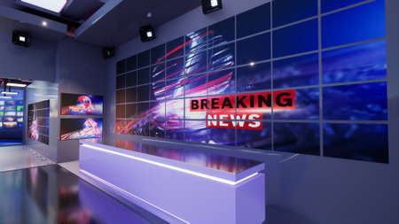 3D Virtual TV Studio News, 3d illustrationの写真素材