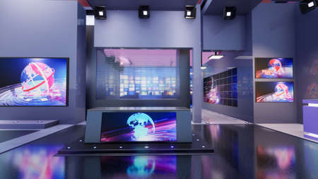 3D Virtual TV Studio News, 3d illustrationの写真素材