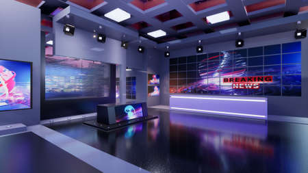 3D Virtual TV Studio News, 3d illustrationの写真素材