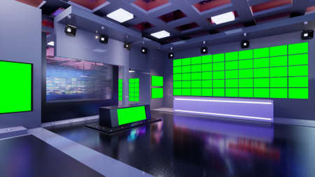 3D Virtual TV Studio News, 3d illustrationの写真素材