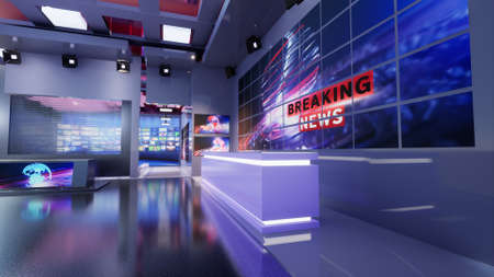 3D Virtual TV Studio News, 3d illustrationの写真素材
