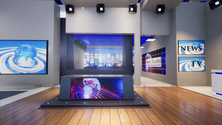 3D Virtual TV Studio News, 3d illustrationの写真素材