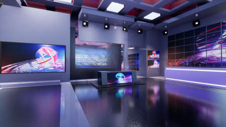 3D Virtual TV Studio News, 3d illustrationの写真素材