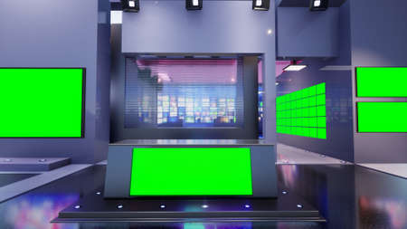 3D Virtual TV Studio News, 3d illustrationの写真素材