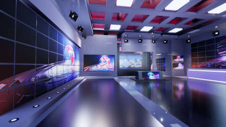 3D Virtual TV Studio News, 3d illustrationの写真素材