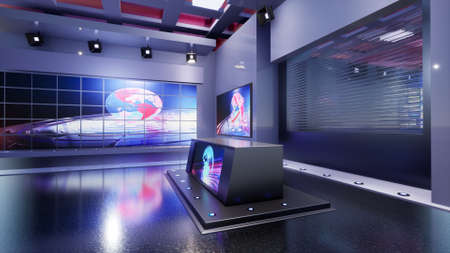 3D Virtual TV Studio News, 3d illustrationの写真素材