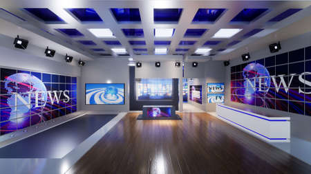3D Virtual TV Studio News, 3d illustrationの写真素材
