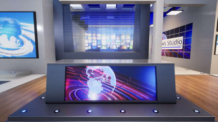 3D Virtual TV Studio News, 3d illustrationの写真素材
