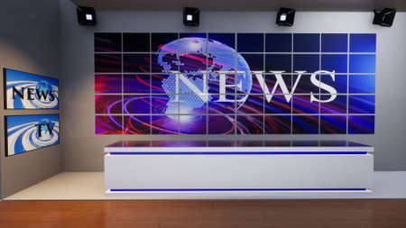 3D Virtual TV Studio News, 3d illustrationの写真素材