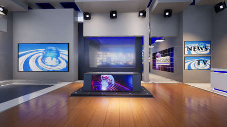 3D Virtual TV Studio News, 3d illustrationの写真素材