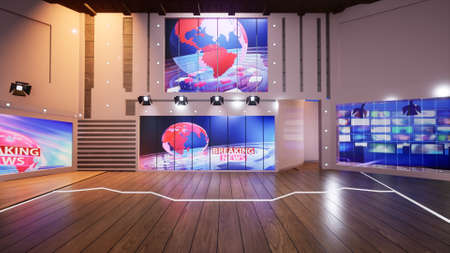 3D Virtual TV Studio News, 3d illustrationの写真素材