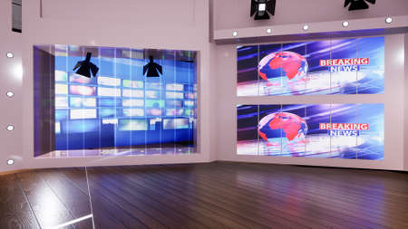 3D Virtual TV Studio News, 3d illustrationの写真素材