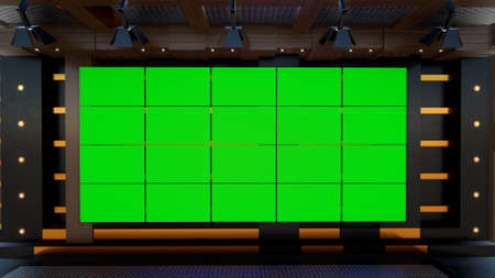 News Studio, Backdrop For TV Shows .TV On Wall.3D Virtual News Studio Background, 3d illustrationの写真素材