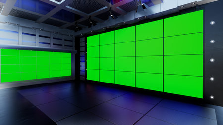 News Studio, Backdrop For TV Shows .TV On Wall.3D Virtual News Studio Background, 3d illustration